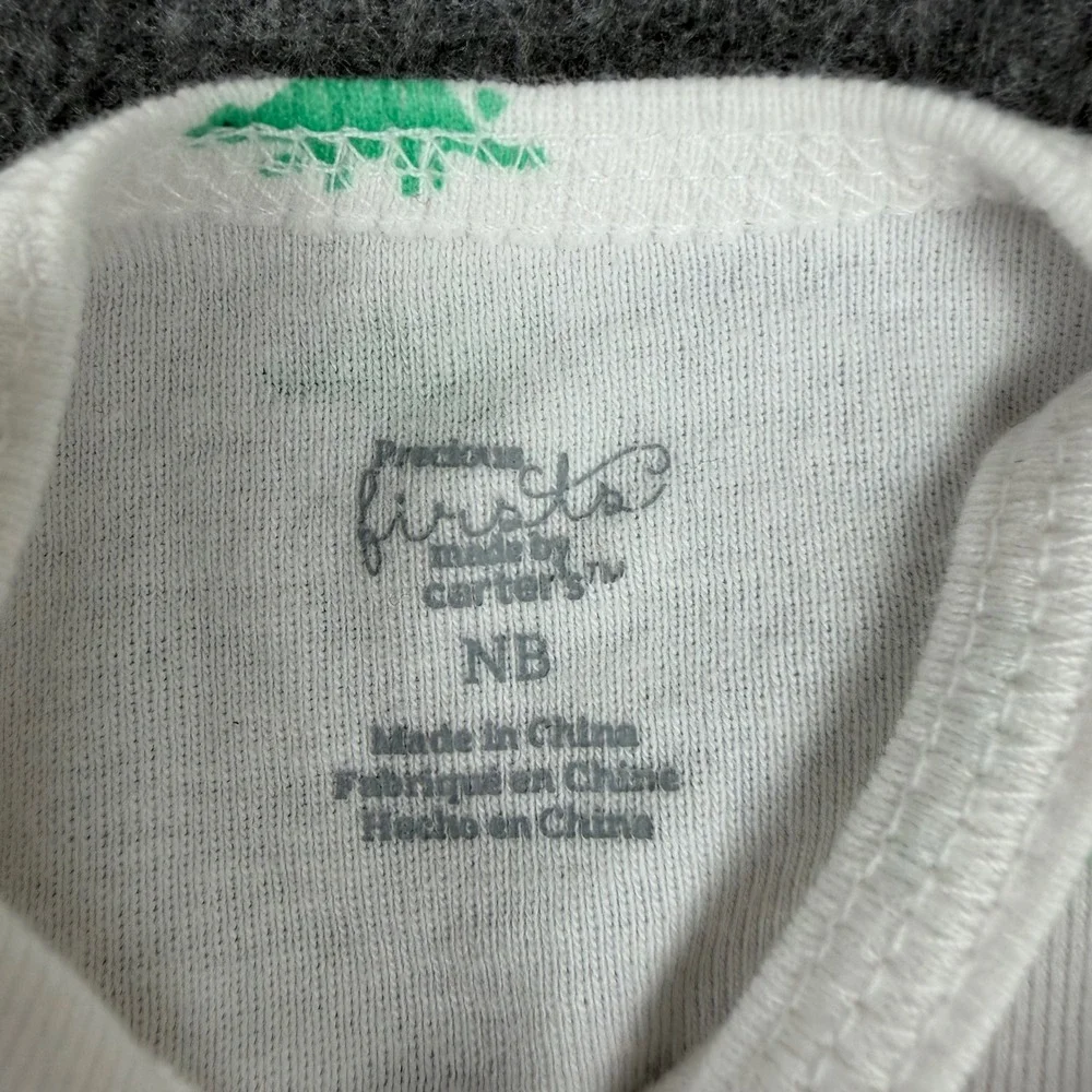 Precious Firsts Carter's Bodysuit Kids NB White Green Dinosaur Short‎ Sleeve